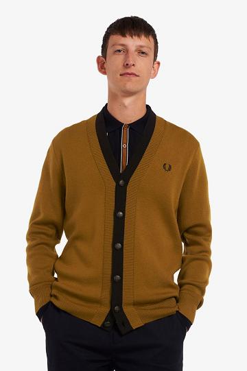 Fred Perry Double Placket Cardigan Miesten Neuleet Camel | FI 1751UZGT
